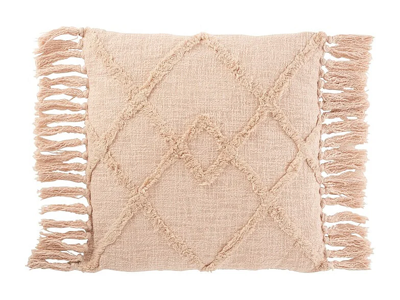 Cojín rectangular con borlas de algodón poliéster rosa de 70x52cm