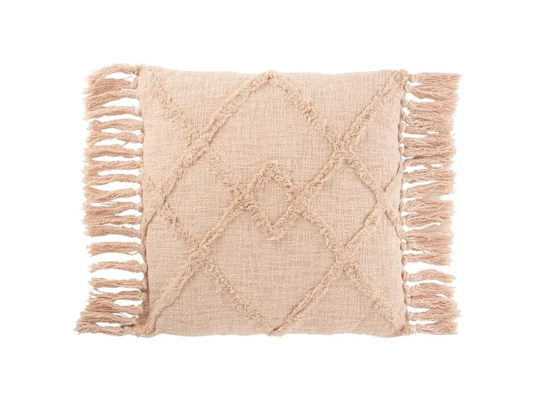 Coussin Déco Franges "Losange" 50x50cm Rose