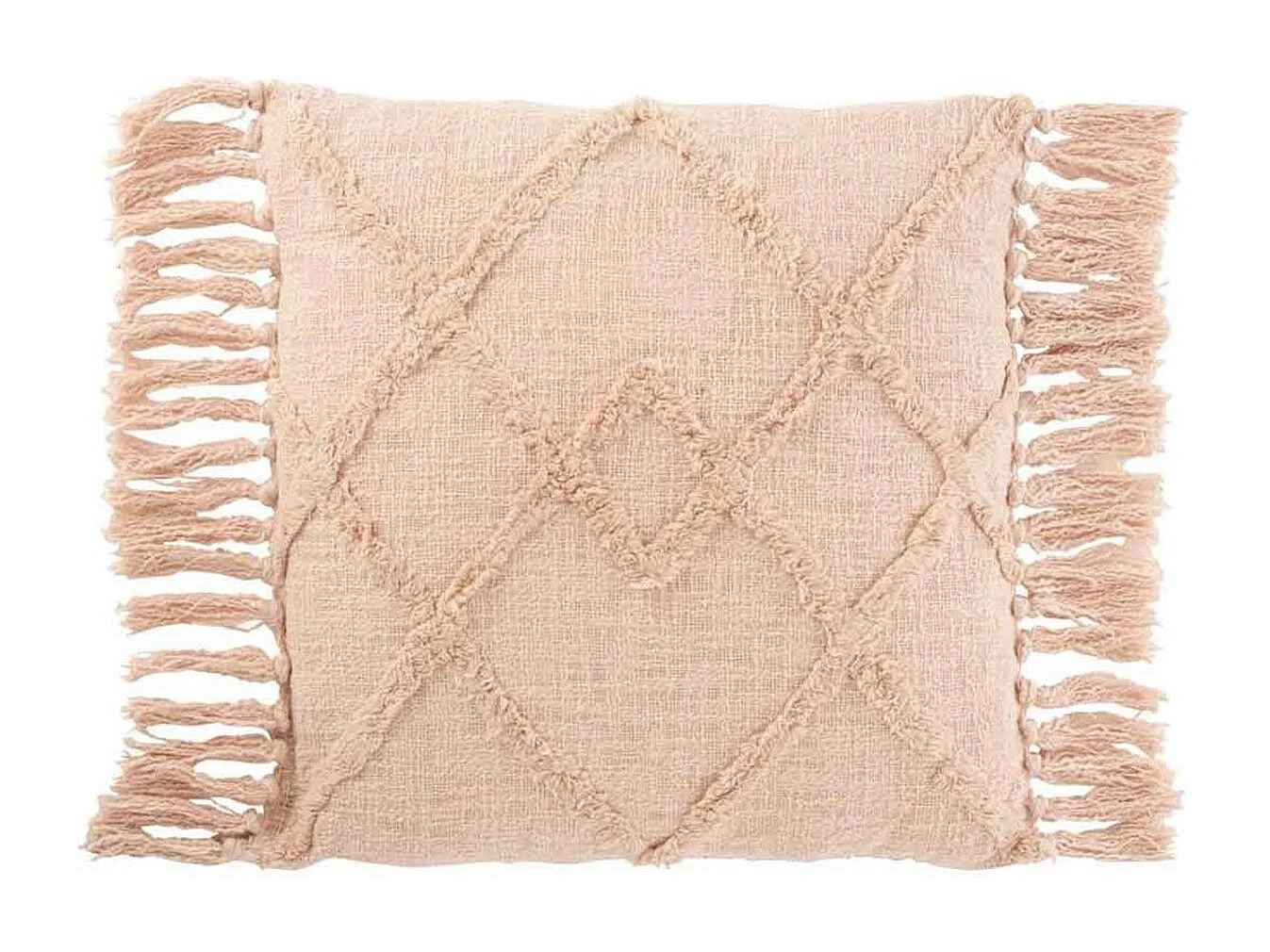 Cuscino rettangolare con pompon in cotone poliestere rosa 70x52 cm