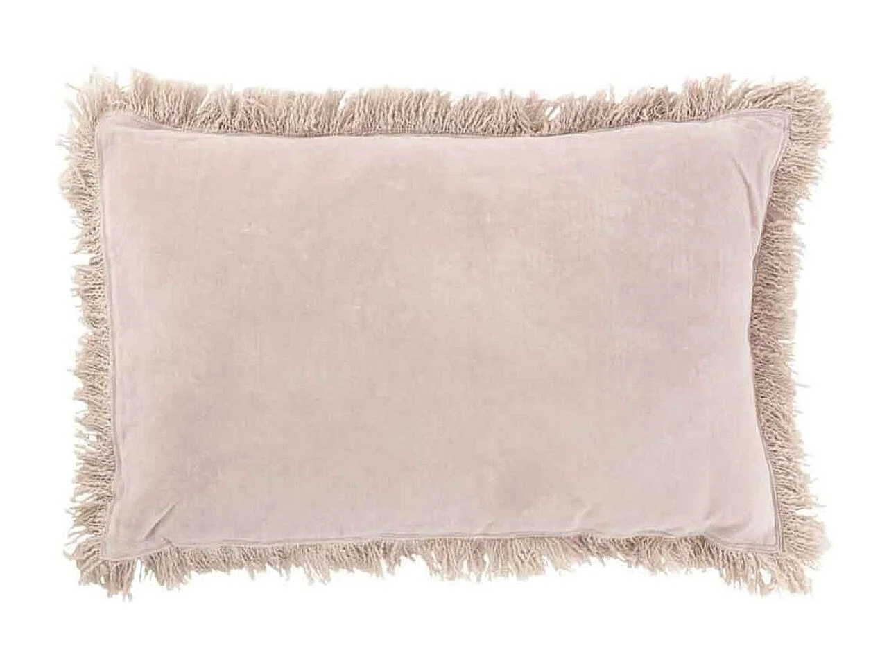 Cuscino rettangolare con frange in cotone rosa 60x40cm