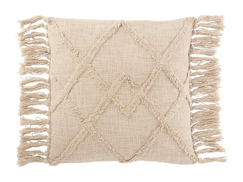 Coussin Déco Franges "Losange" 50x50cm Crème