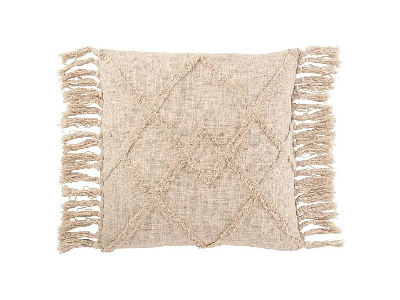 Coussin Déco Franges "Losange" 50x50cm Crème