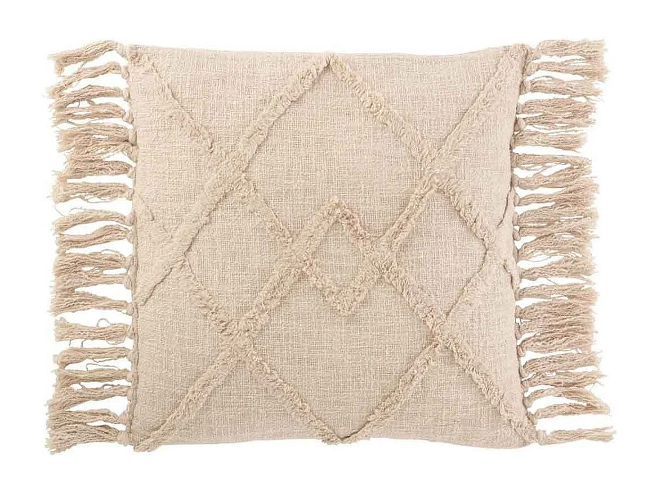 Coussin Déco Franges "Losange" 50x50cm Crème