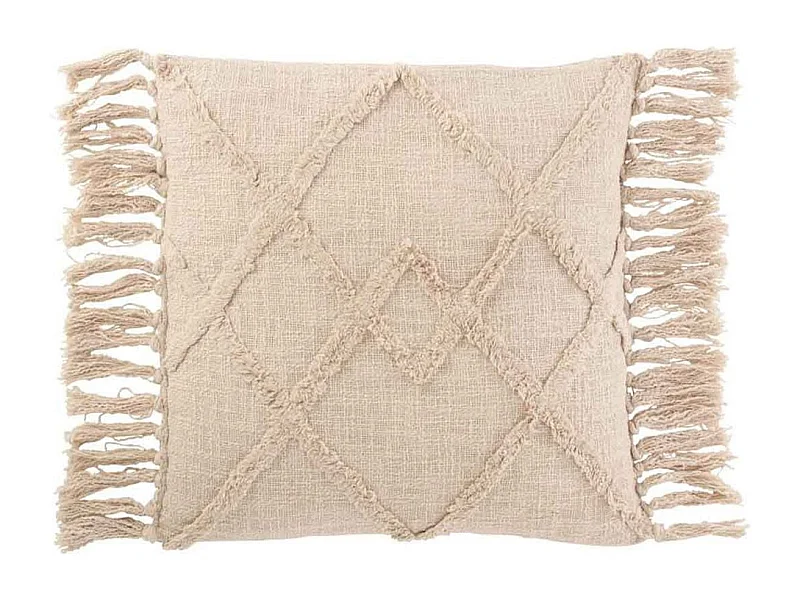 Coussin Déco Franges "Losange" 50x50cm Crème