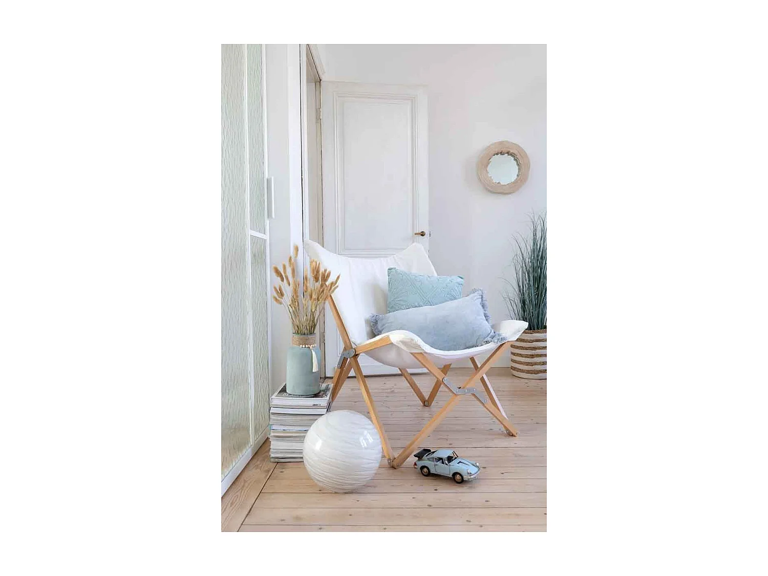 Coussin Déco "Franges Velours" 35x55cm Gris Bleu