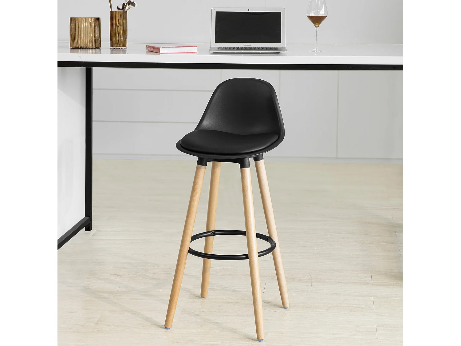 Tabouret de Bar Tabouret Haut Cuisine avec dossier et repose-pieds, FST70-SCH