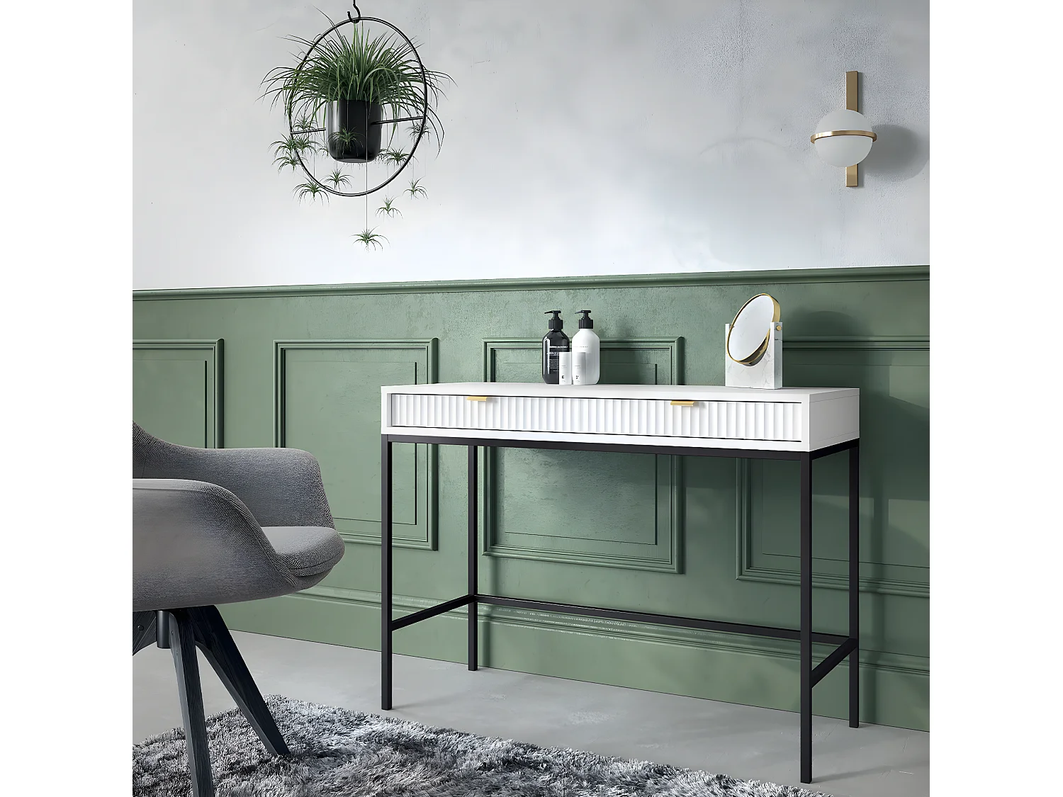 Bureau console 2 tiroirs Rava Blanc