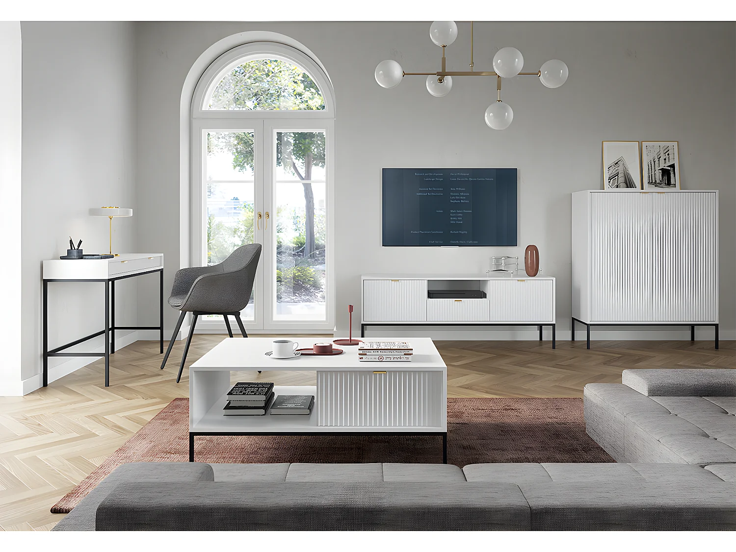 Bureau console 2 tiroirs Rava Blanc