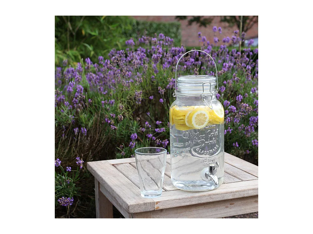 Getränkespender mit Klappdeckel aus Glas