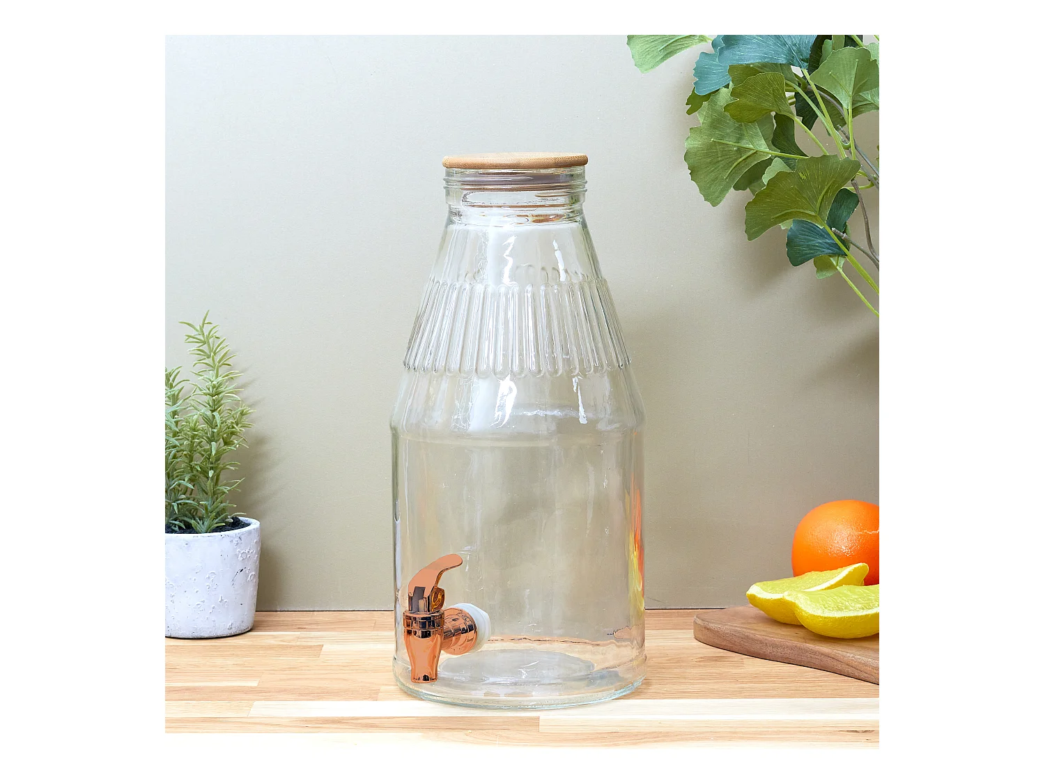 Fontaine Avec Couvercle En Bois 3.8l Transparent, Or