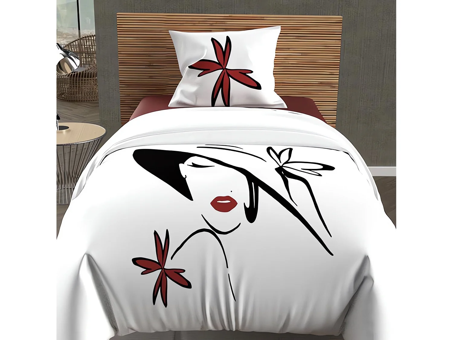 Set funda nórdica dibujo colocado 140X200 cm AVA 100% algodón 57 hilos/cm2, pr Soleil d'ocre