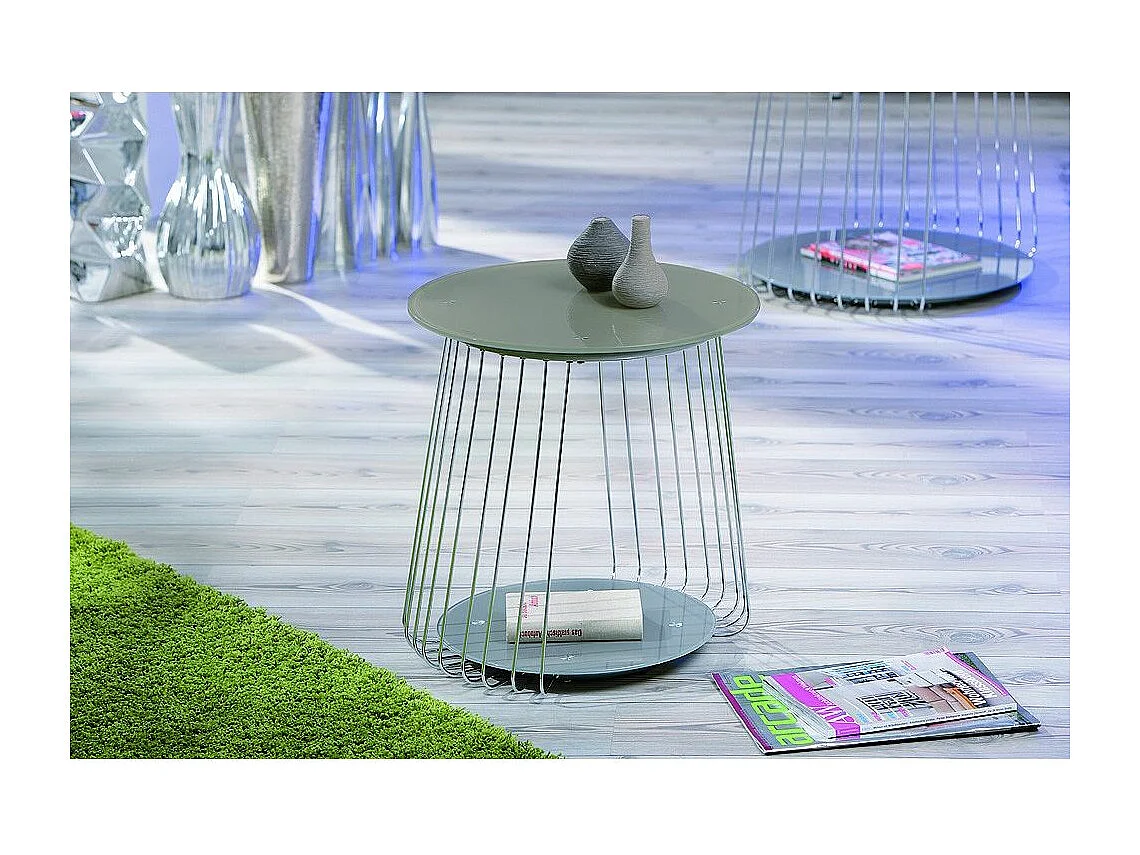 Table d'Appoint Design en Verre "Raza" 50cm Taupe