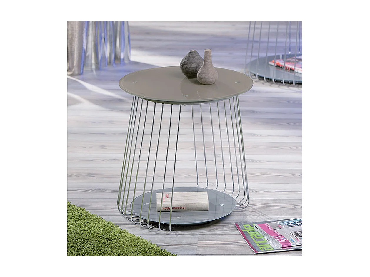 Table d'Appoint Design en Verre "Raza" 50cm Taupe