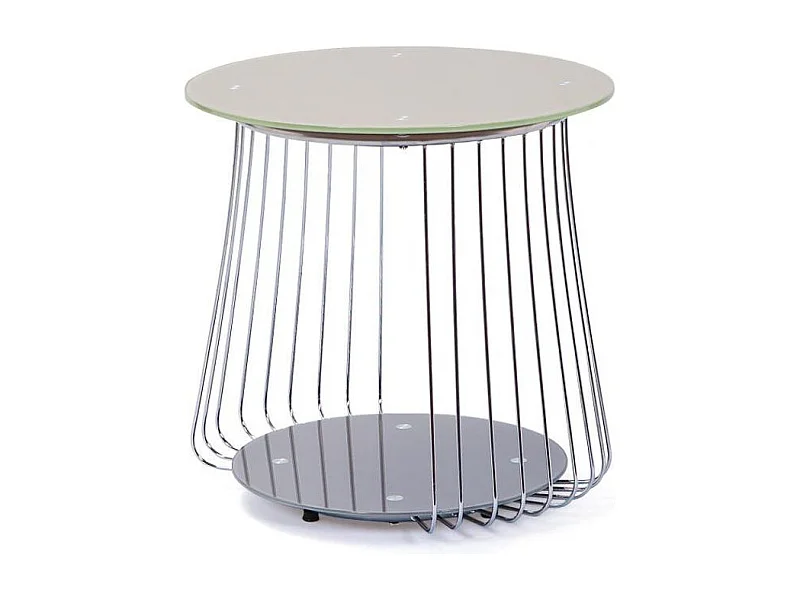 Bijzettafel van grijs glas en chromen metalen poten Raya D 50 cm