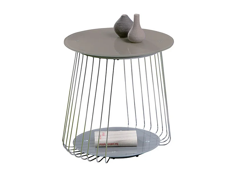 Table d'Appoint Design en Verre "Raza" 50cm Taupe