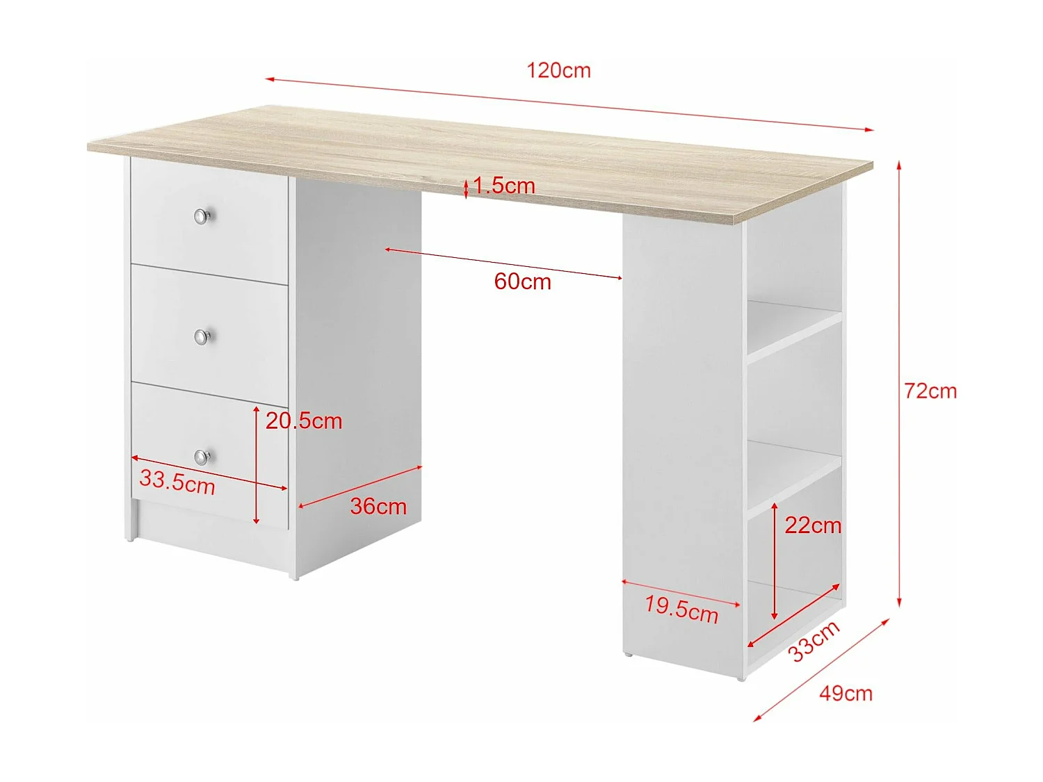 Bureau table poste de bois blanche 120 x 49 x 72 cm 03_0004709