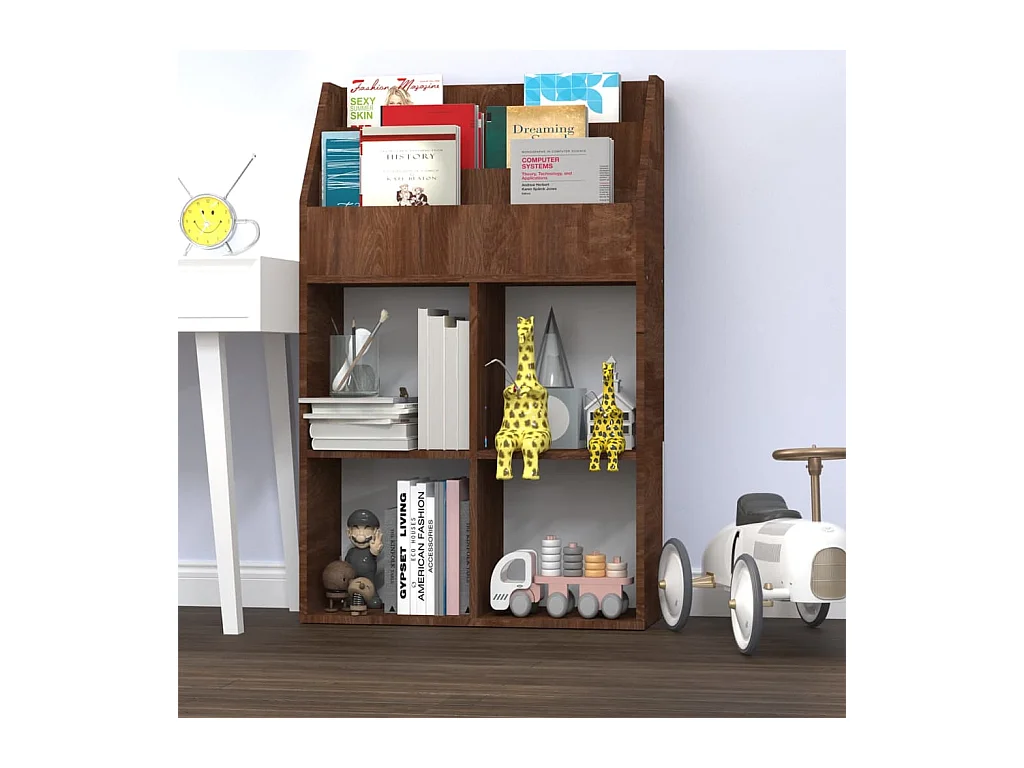 Kindertijdschriftenrek 71x30x114 cm bewerkt hout bruineiken
