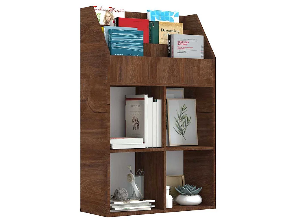 Kindertijdschriftenrek 71x30x114 cm bewerkt hout bruineiken