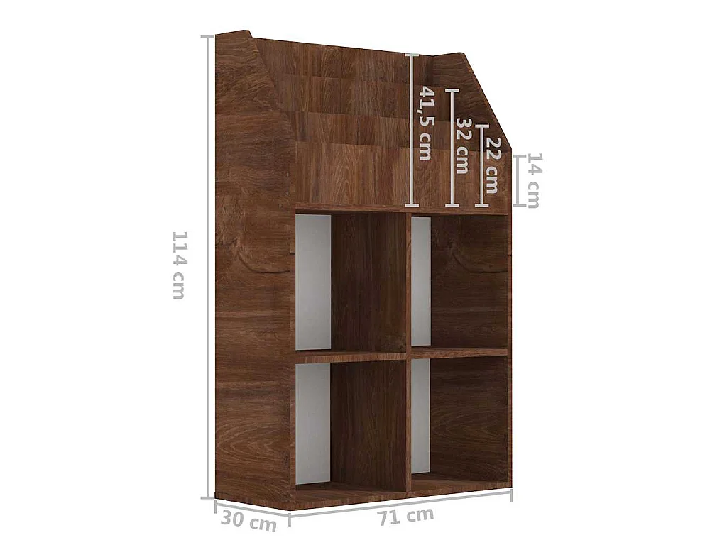 Kindertijdschriftenrek 71x30x114 cm bewerkt hout bruineiken