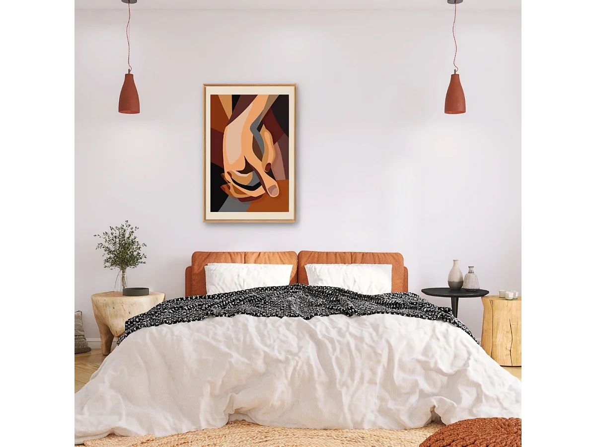 Tableau mural encadré mains enlacées 65x97 cm