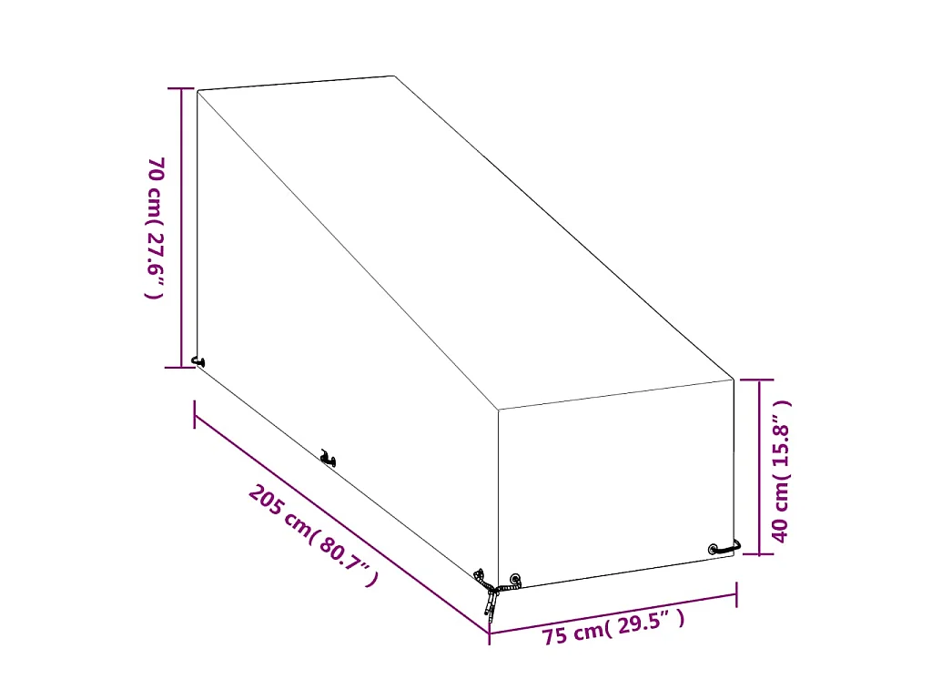 Ligbedhoes met 12 oogjes 205x75x40/70 cm polyetheen