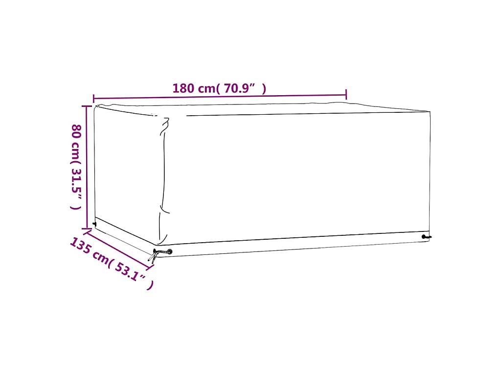 Housse de salon de jardin 8 œillets 180x135x80 cm rectangulaire