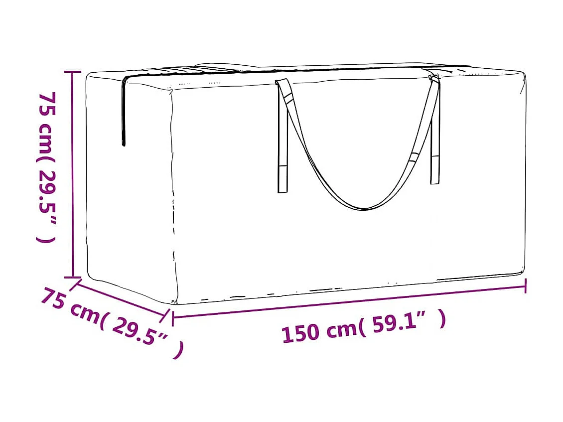 Sac de rangement pour coussins de jardin noir 150x75x75 cm PE