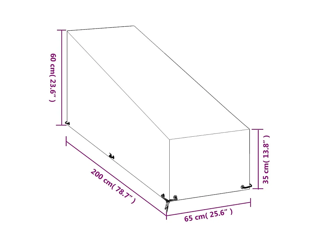Ligbedhoes met 12 oogjes 200x65x35/60 cm polyetheen