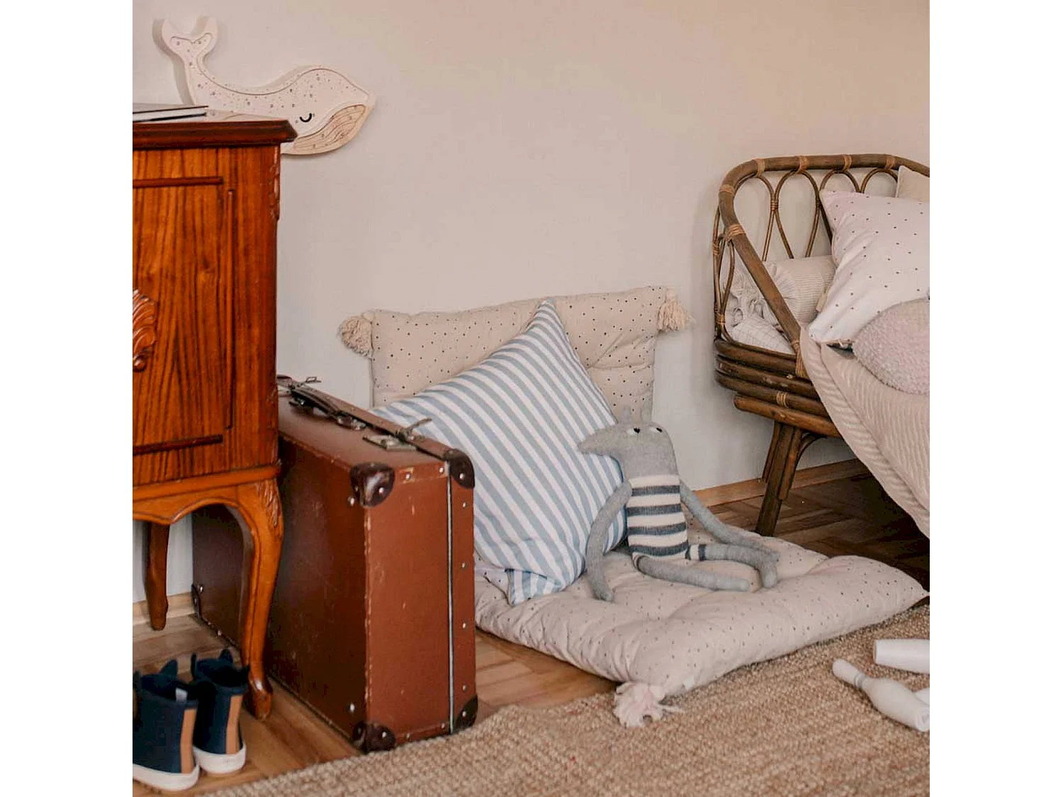 Coussin Rayures marron et bleu