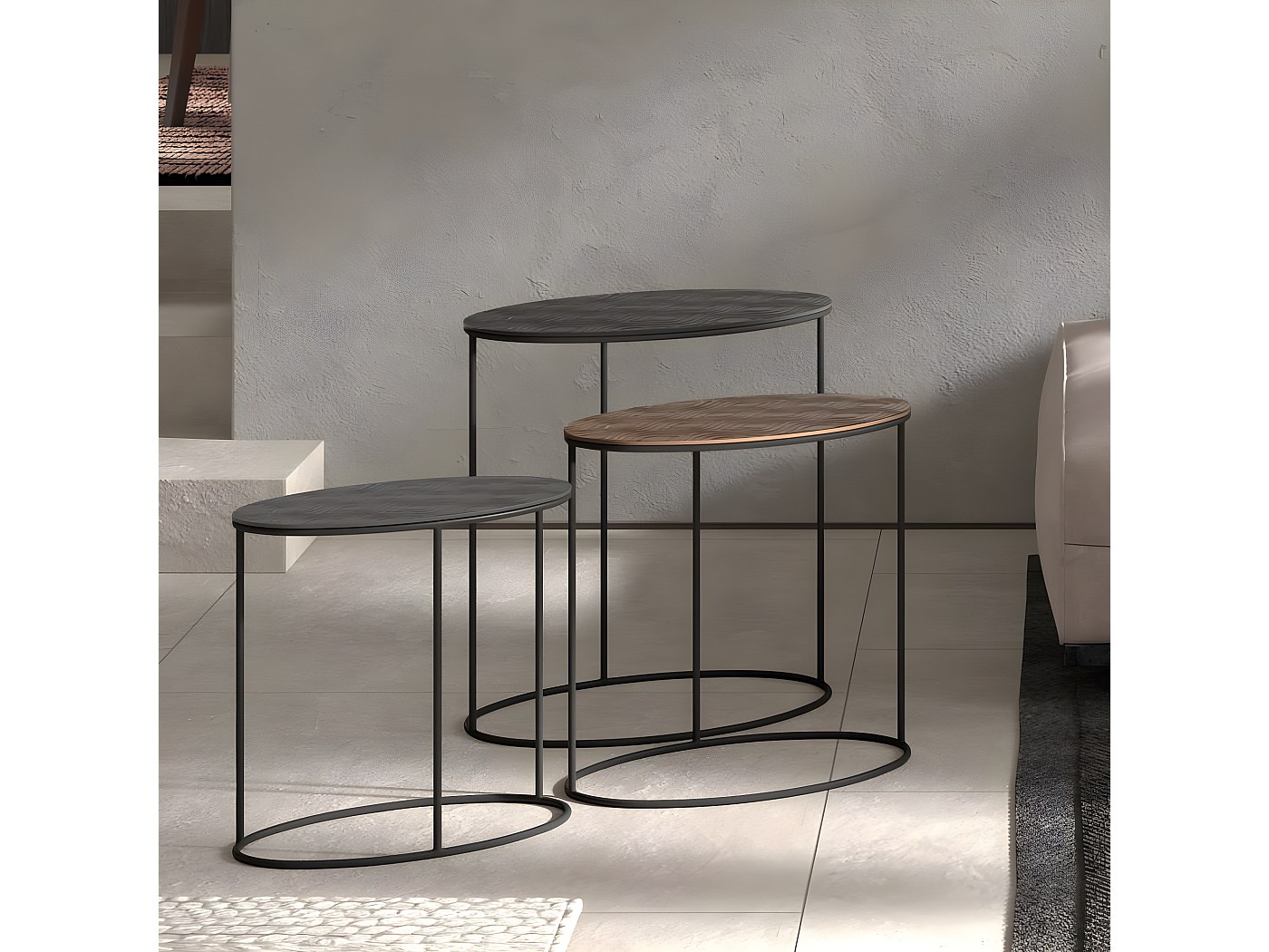 Tavolini Da Salotto Impilabili 3pz Grigio Cemento In Truciolato