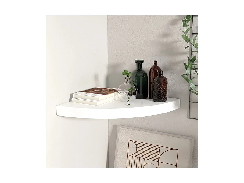 Étagère d'angle flottante blanc brillant 35x35x3,8 cm MDF