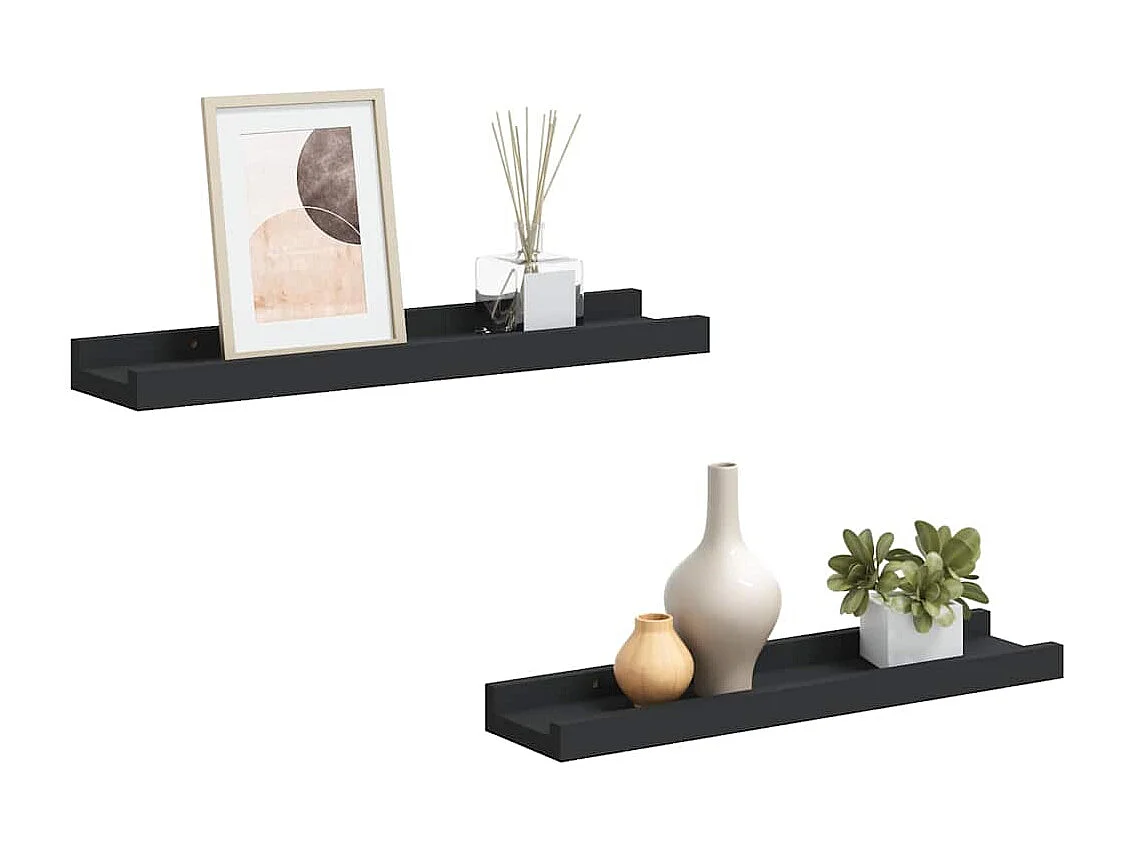 Unidade de prateleiras com rebordo 2 pcs 40x9x3 cm MDF preto