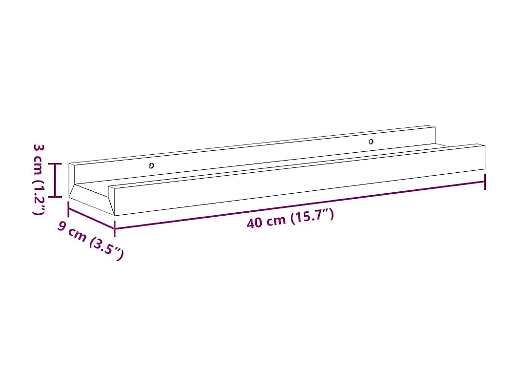Unidade de prateleiras com rebordo 2 pcs 40x9x3 cm MDF preto