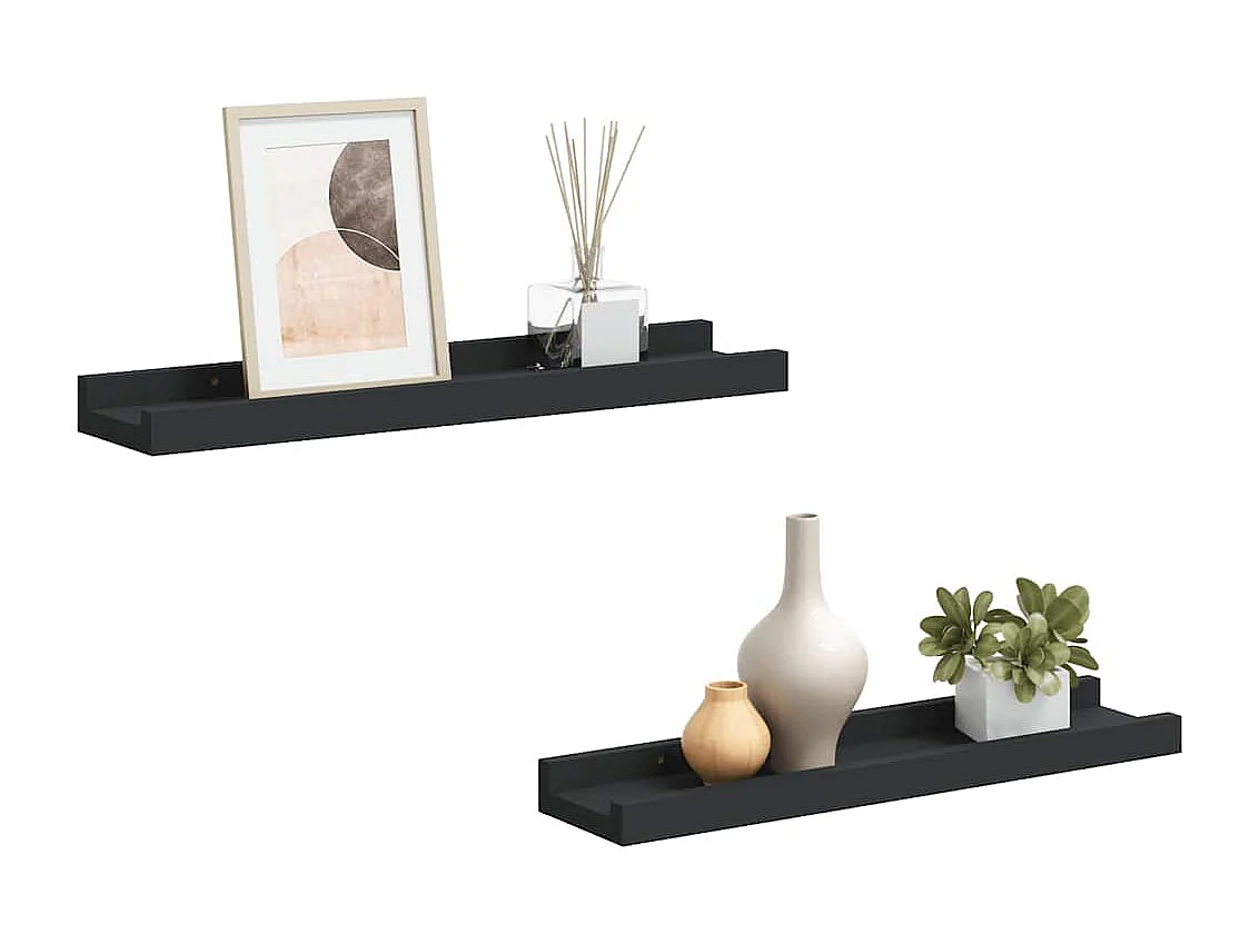 Repisa para marcos de fotos 2 uds MDF negro 40x9x3 cm