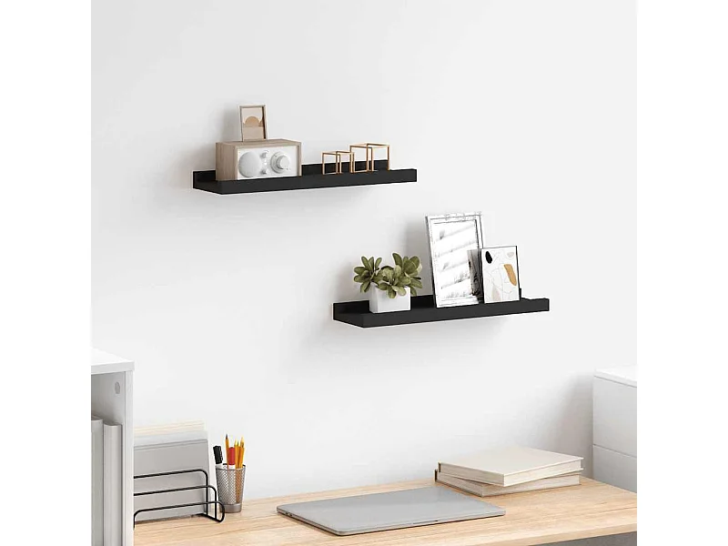 Bilderleisten 2 Stk. Schwarz 40x9x3 cm MDF