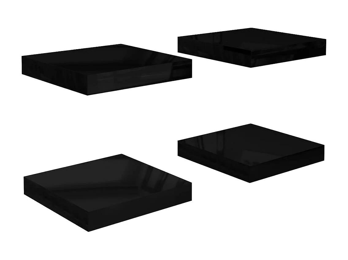 Étagère murale flottante 4 pcs Noir brillant 23x23,5x3,8 cm MDF