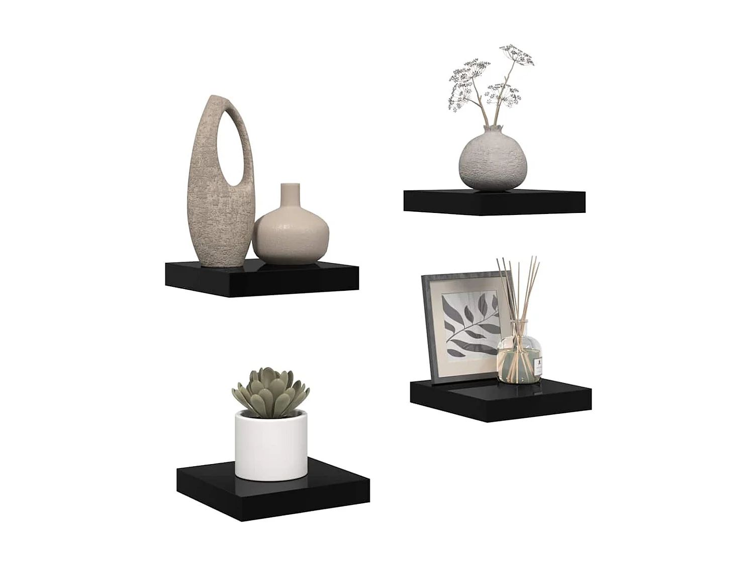 Étagère murale flottante 4 pcs Noir brillant 23x23,5x3,8 cm MDF