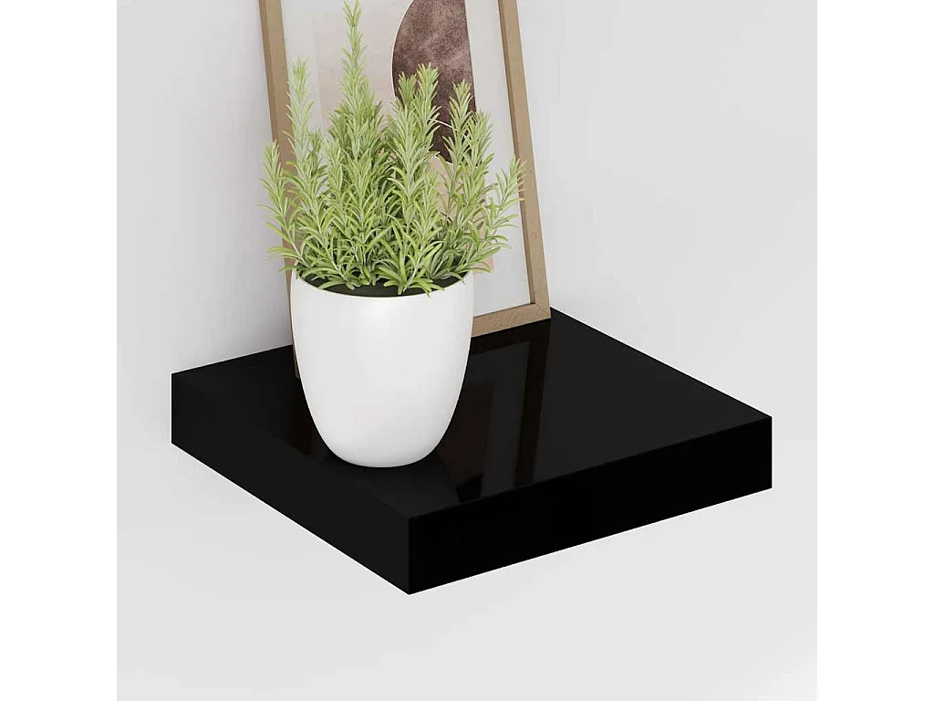 Étagère murale flottante 4 pcs Noir brillant 23x23,5x3,8 cm MDF