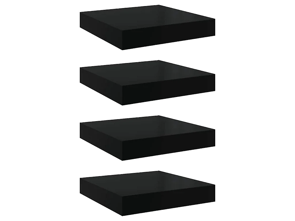 Estante flotante de pared 4 uds MDF negro brillo 23x23,5x3,8cm