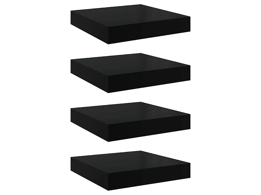 Wandschappen zwevend 4 st 23x23,5x3,8 cm MDF hoogglans zwart