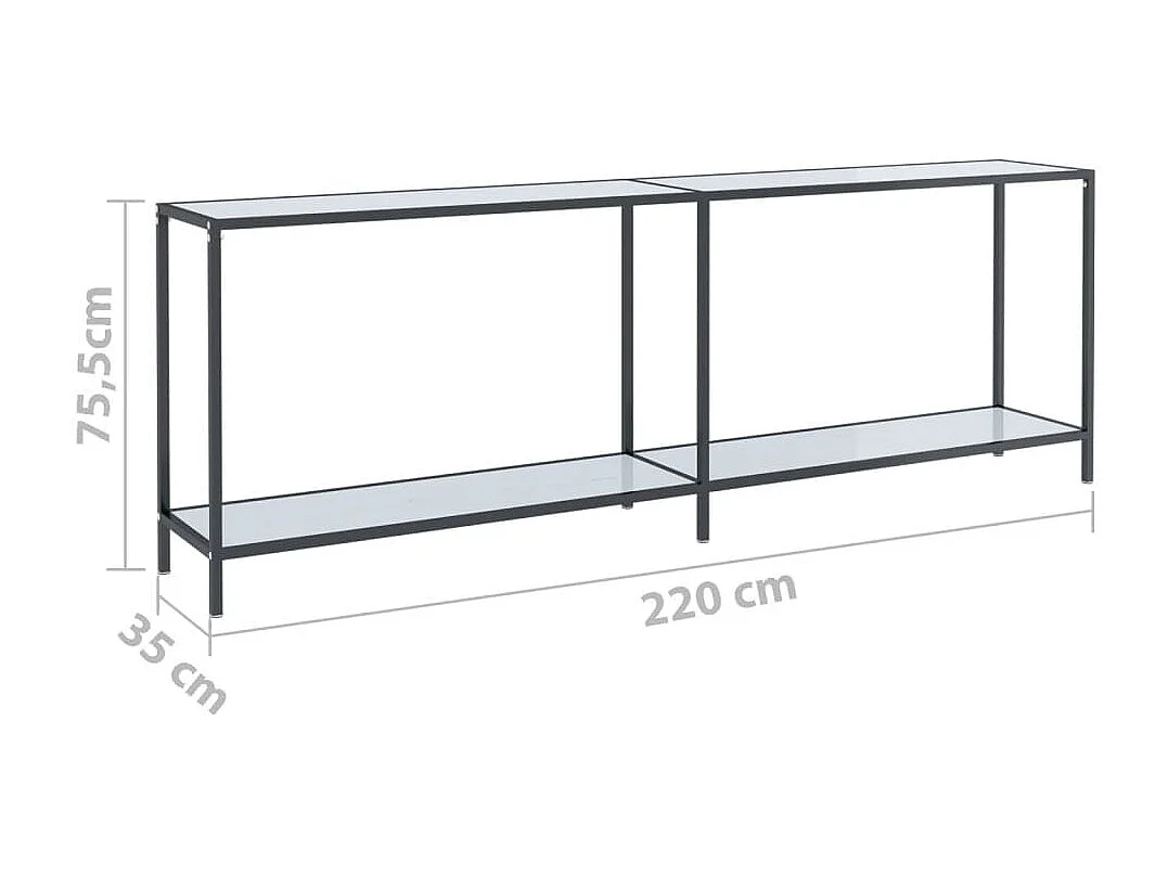 Mesa consola branco 220x35x75,5 cm vidro temperado