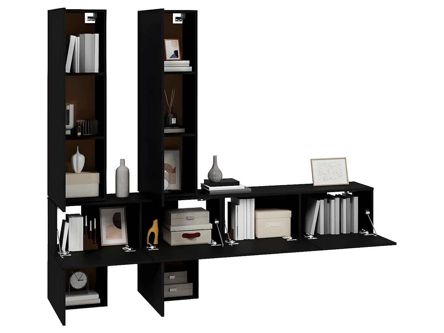 Meuble TV mural Noir Bois d'ingénierie