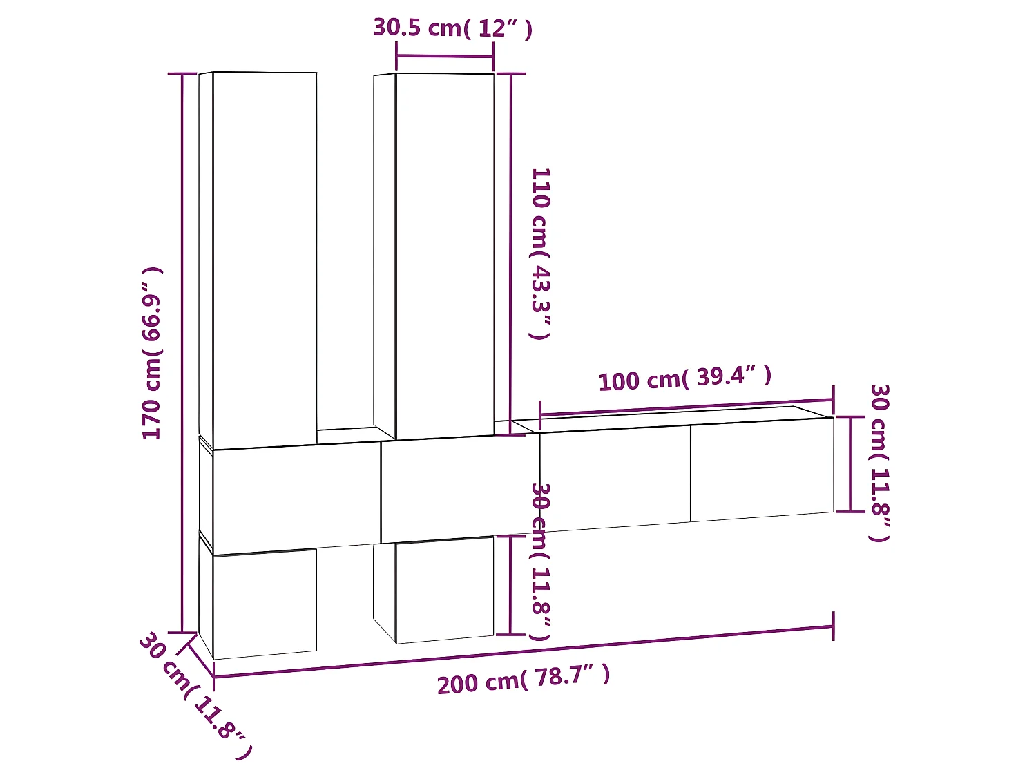 Meuble TV mural Noir Bois d'ingénierie
