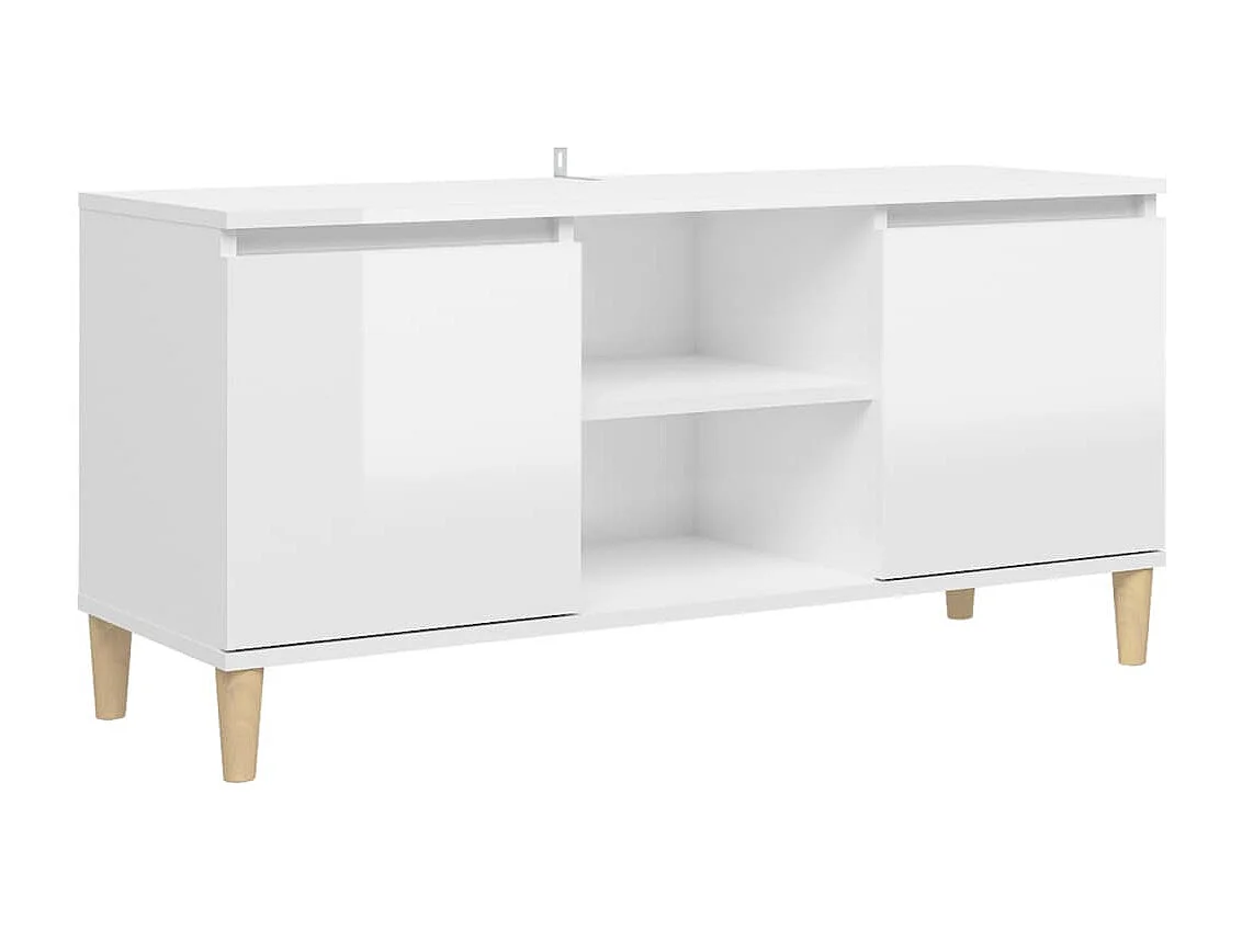 Móvel de TV pernas de madeira 103,5x35x50 cm branco brilhante