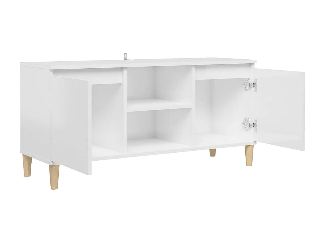 Móvel de TV pernas de madeira 103,5x35x50 cm branco brilhante