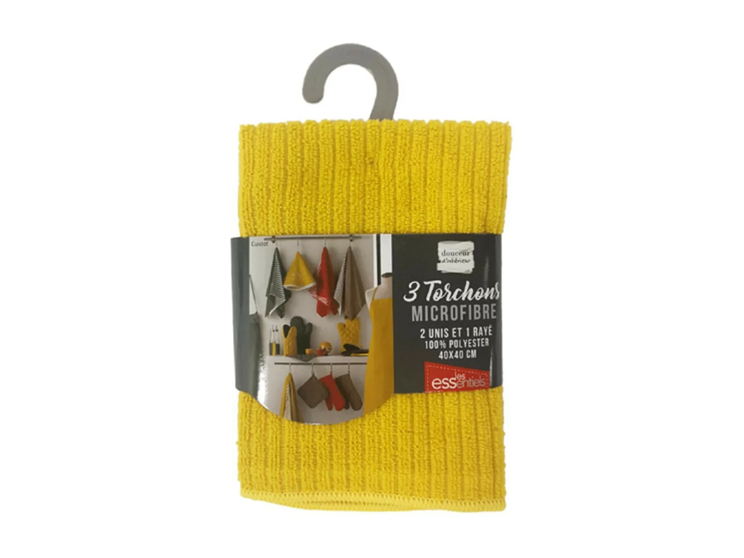 Lot de 3 Torchons Microfibre "Cuistot" 40x40cm Jaune