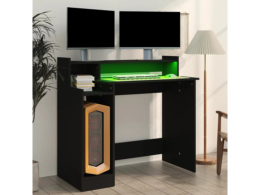 Bureau met LED-verlichting 97x45x90 cm bewerkt hout zwart