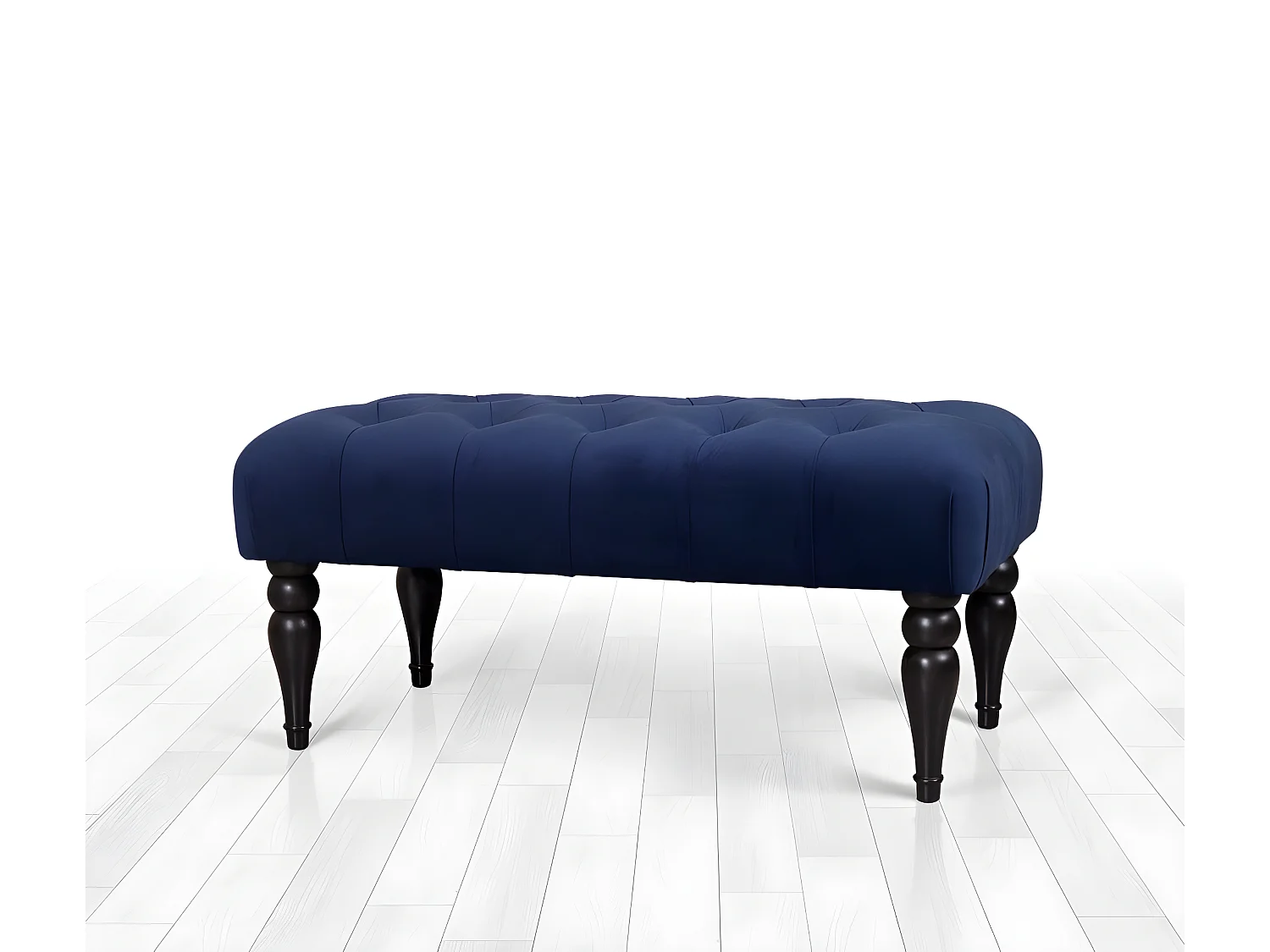 Banc chesterfield Dugon L92cm Bois Noir et Velours Bleu marine