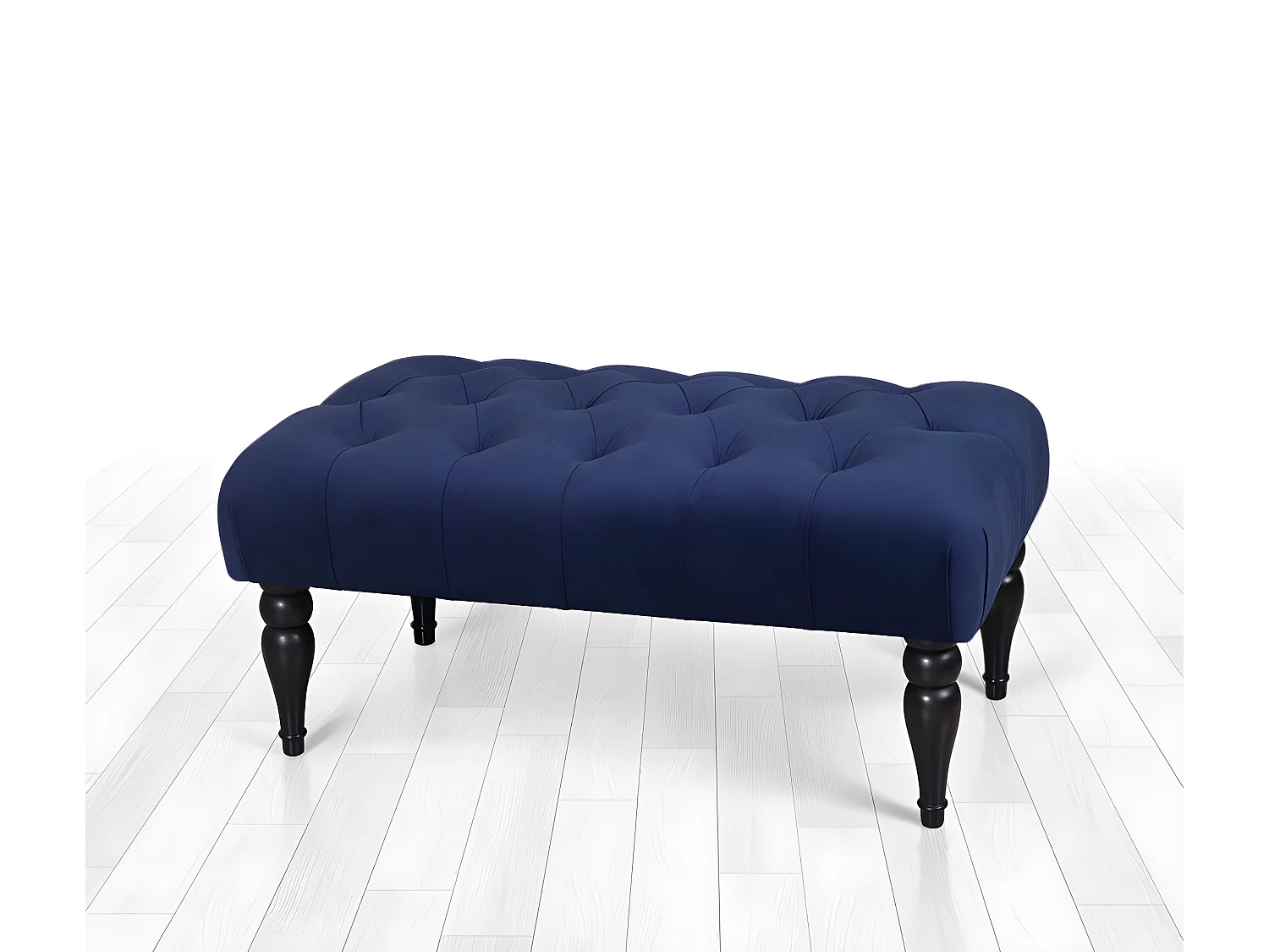 Banc chesterfield Dugon L92cm Bois Noir et Velours Bleu marine