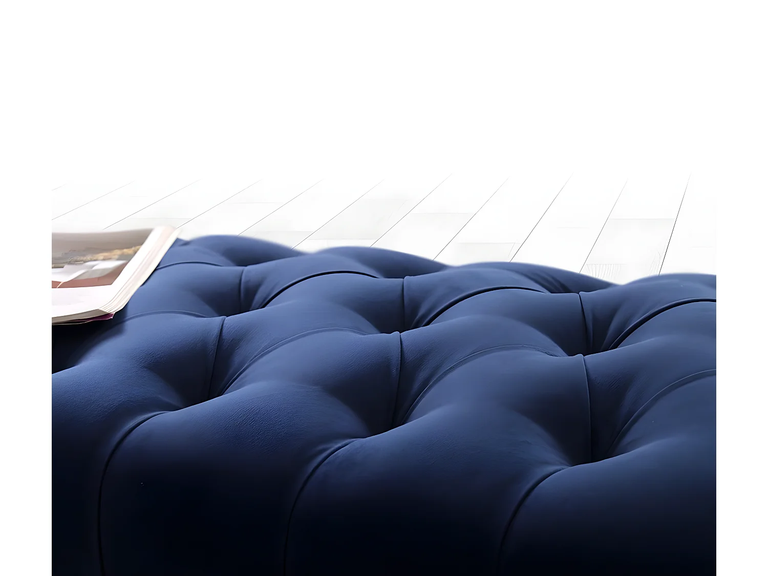 Banc chesterfield Dugon L92cm Bois Noir et Velours Bleu marine